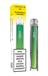 Wiipstick X jednokratna vape e-cigareta, okus Blue Razzberry Lemonade, zelena boja, do 700 povlačenja, uz pakiranje s upozorenjem o nikotinu.