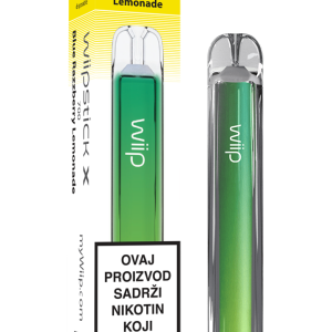 Wiipstick X jednokratna vape e-cigareta, okus Blue Razzberry Lemonade, zelena boja, do 700 povlačenja, uz pakiranje s upozorenjem o nikotinu.