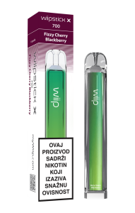 Wiipstick X jednokratna vape e-cigareta, okus Fizzy Cherry Blackberry, zelena boja, do 700 povlačenja, uz pakiranje s upozorenjem o nikotinu.